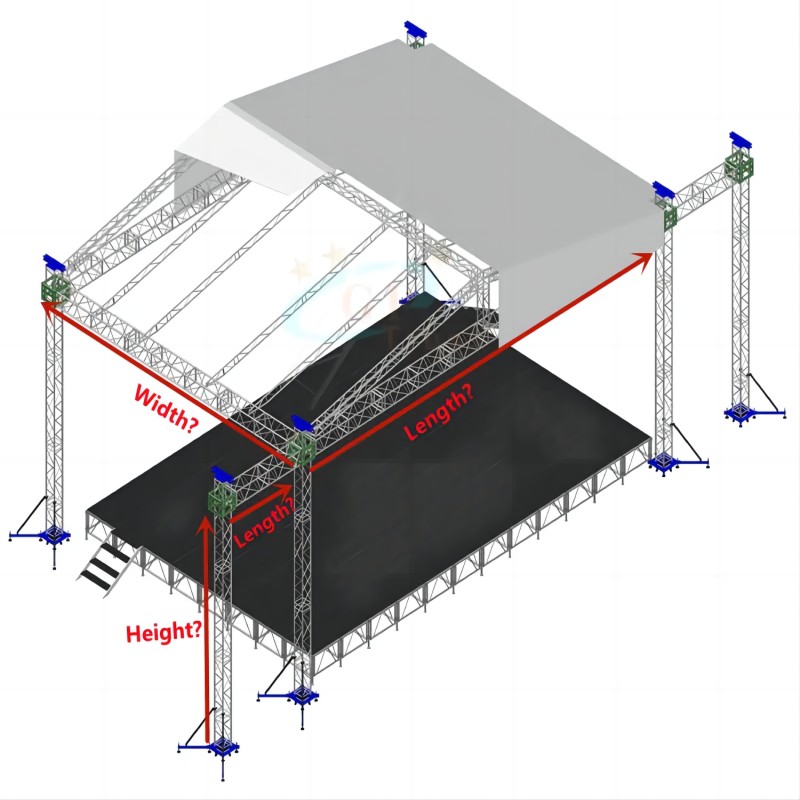 Aluminum concert stage lighting truss 12x8x8m